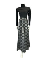 VTG 70S SILVER BLACK CHECKED GRID DISCO STUDIO 54 MAXI SKIRT SIZE 8 10 S