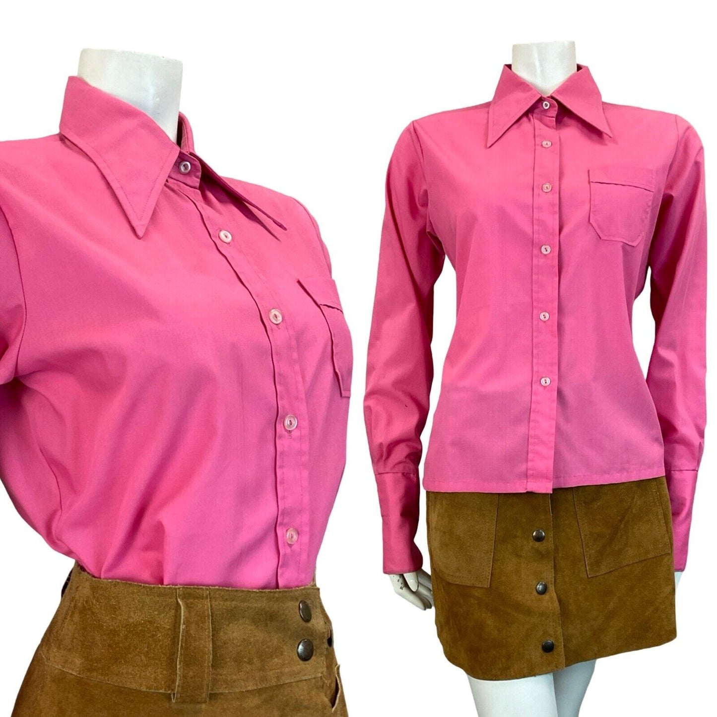 VTG HOT PINK DAGGER COLLAR NEAPOLITAN LONG SLEEVE SHIRT SIZE 14