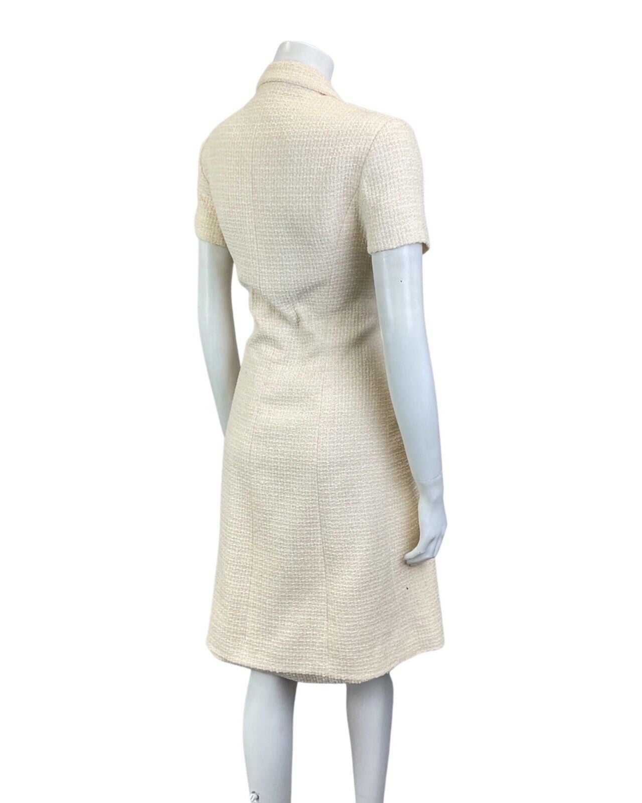 VINTAGE 90s YELLOW WHITE BOUCLE WOOL CHANEL BOUTIQUE SHIRT DESIGNER DRESS 10 12