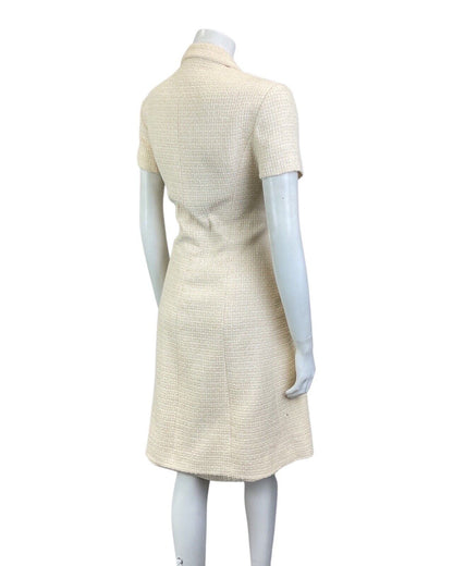 VINTAGE 90s YELLOW WHITE BOUCLE WOOL CHANEL BOUTIQUE SHIRT DESIGNER DRESS 10 12