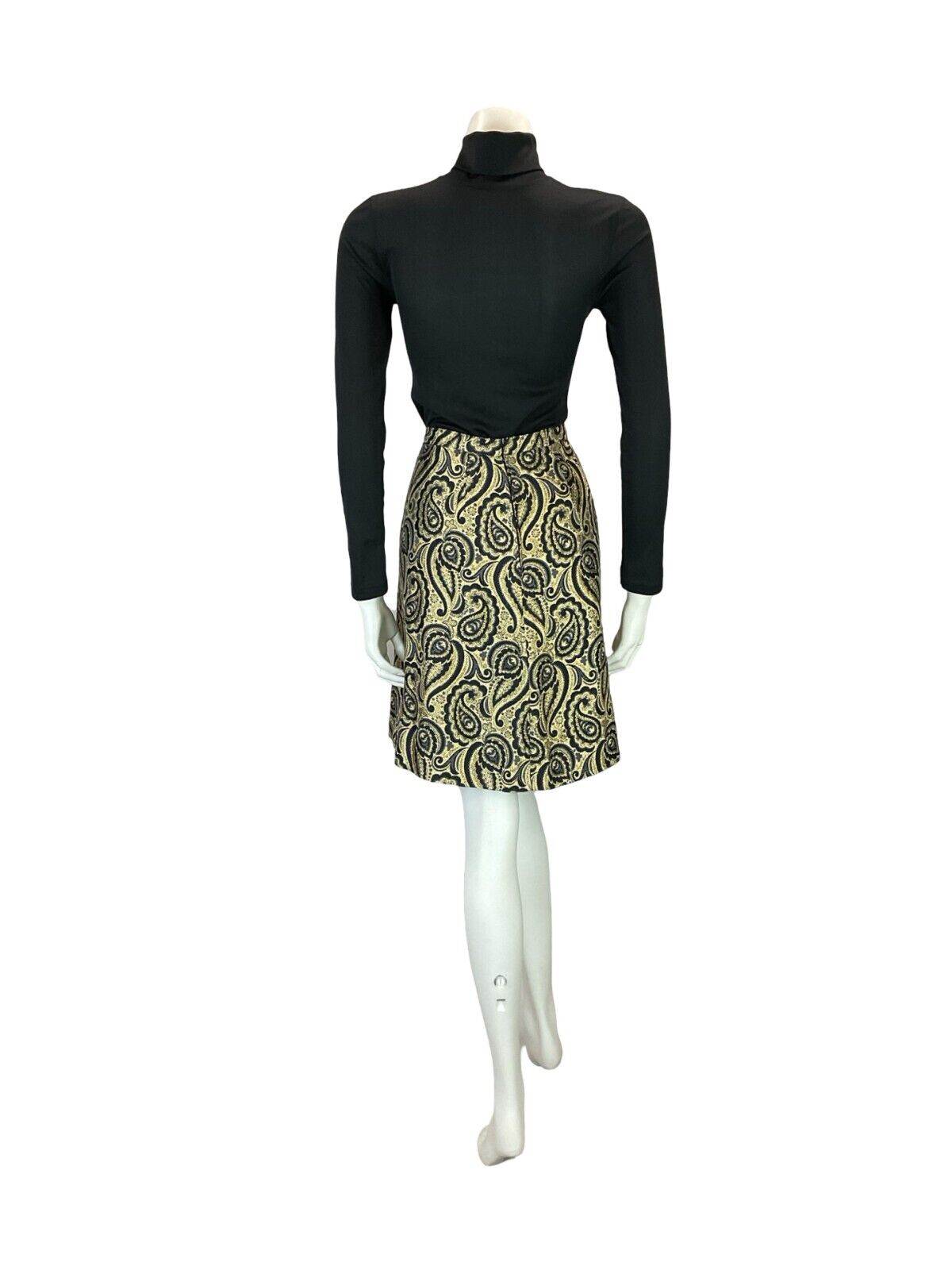 VTG 60S MOD BOHO GOLD BLACK METALLIC PAISLEY PARTY EVENING MINI SKIRT 10