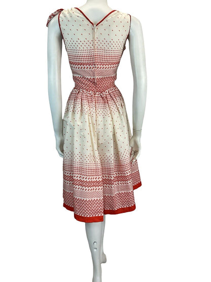 VTG 70S RED WHITE GEOMETRIC PRINT SUMMER SUN DRESS 8 10