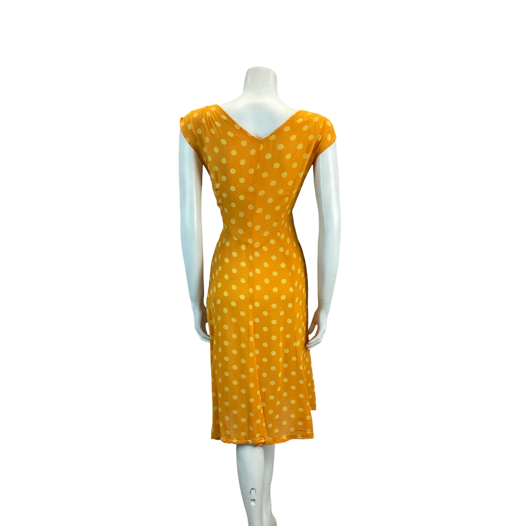 VTG 60s 70s ORANGE YELLOW POLKA DOT MIDI DRESS 10 12