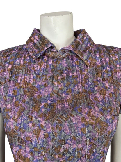 VTG 60S MOD IRIDESCENT METALLIC PURPLE PINK SPARKLY PARTY SHIRT MINI DRESS 10 12