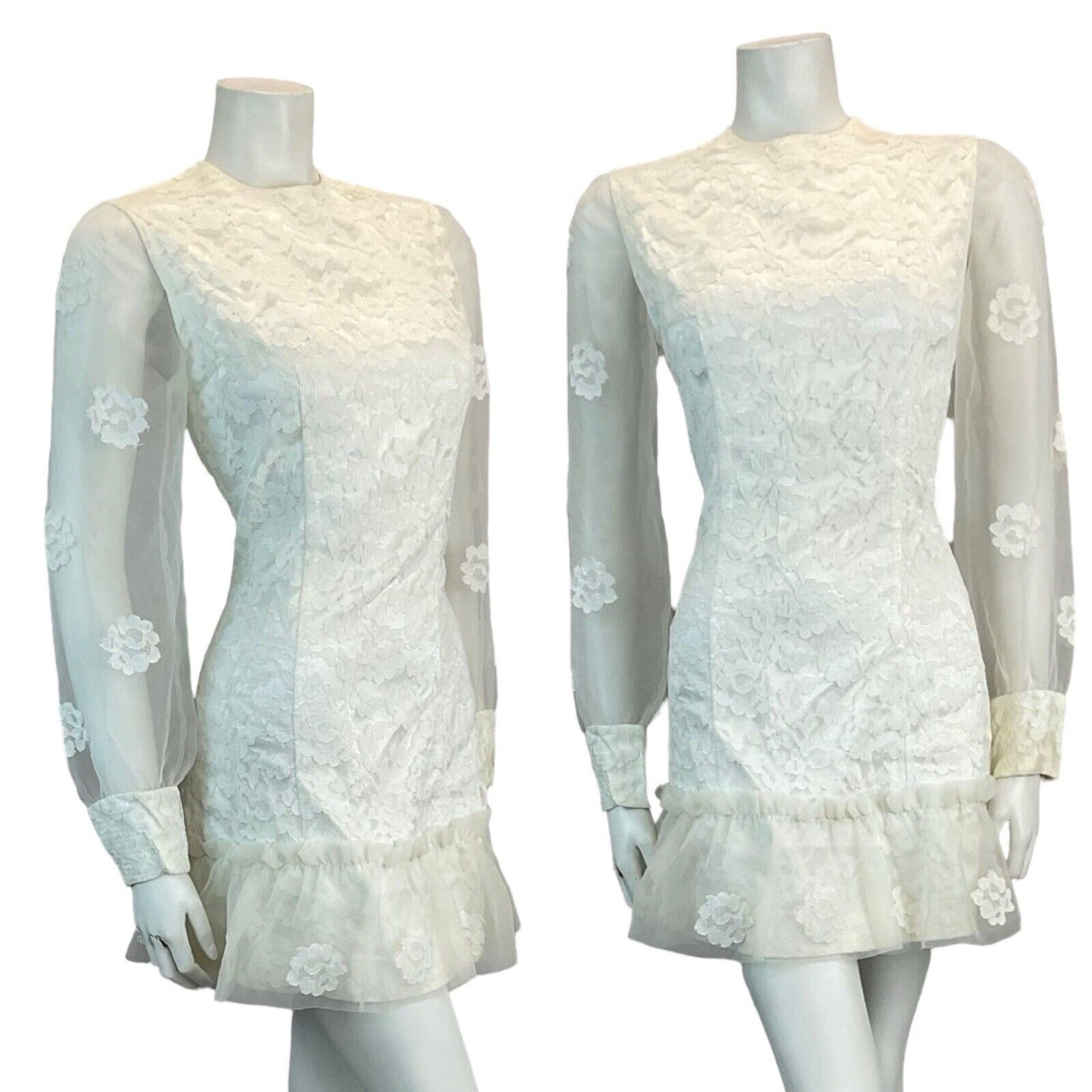 VTG 60S LACE BRIDAL GOGO MOD SCOOTER WEDDING MINI DRESS 10 12