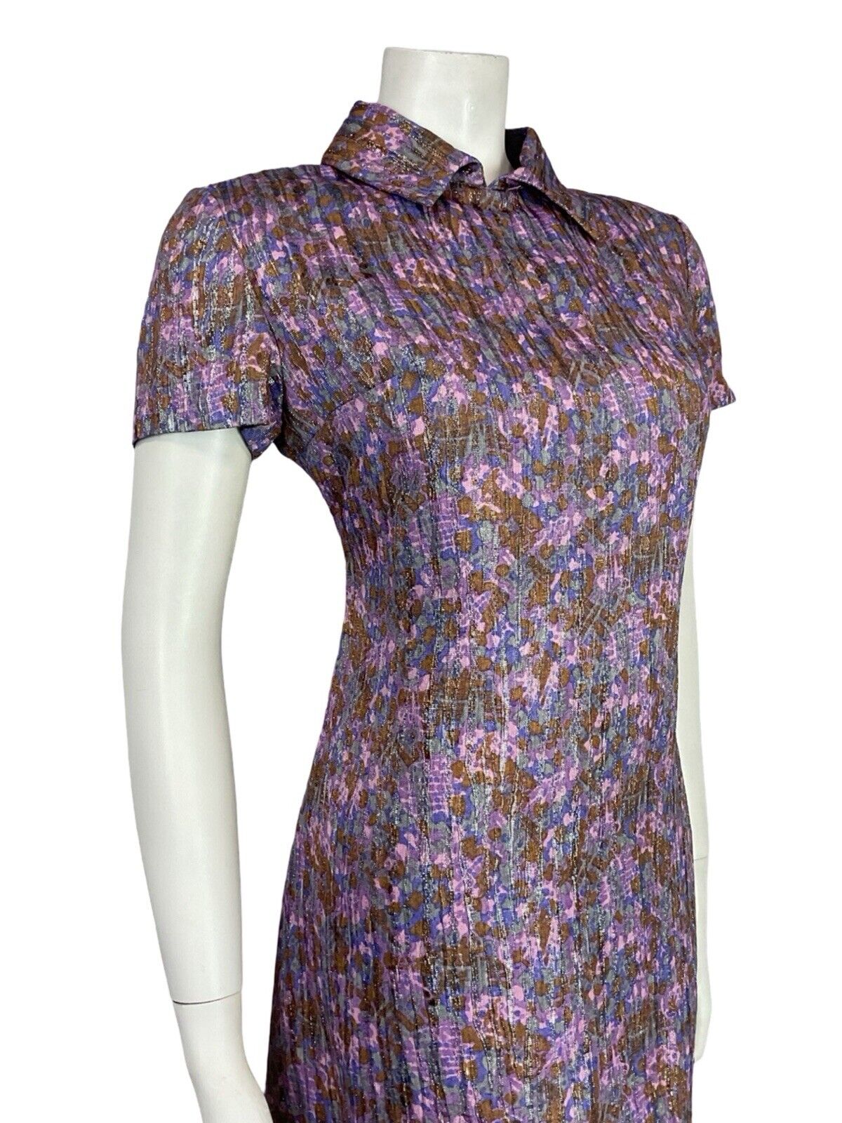 VTG 60S MOD IRIDESCENT METALLIC PURPLE PINK SPARKLY PARTY SHIRT MINI DRESS 10 12