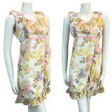 VTG 60S EMPIRE FAUX FLORAL WRAP MINI DRESS 10 12