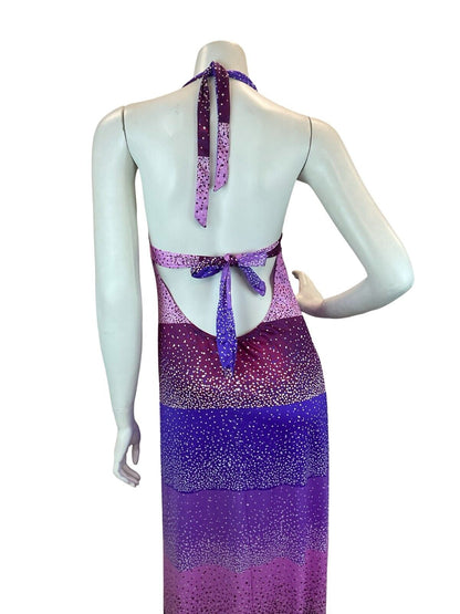 VTG 70S SUMMER SUN PINK PURPLE HALTER DISCO PARTY DRESS MAXI DRESS 8 10 12