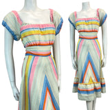 VTG 70S FIESTA SUMMER SUN CHEVRON STRIPED MIDI DRESS 6 8