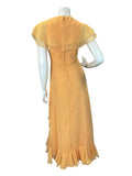 VTG 70S APRICOT CHIFFON ORANGE RUFFLE PROM PARTY CAPE MAXI DRESS 6 8