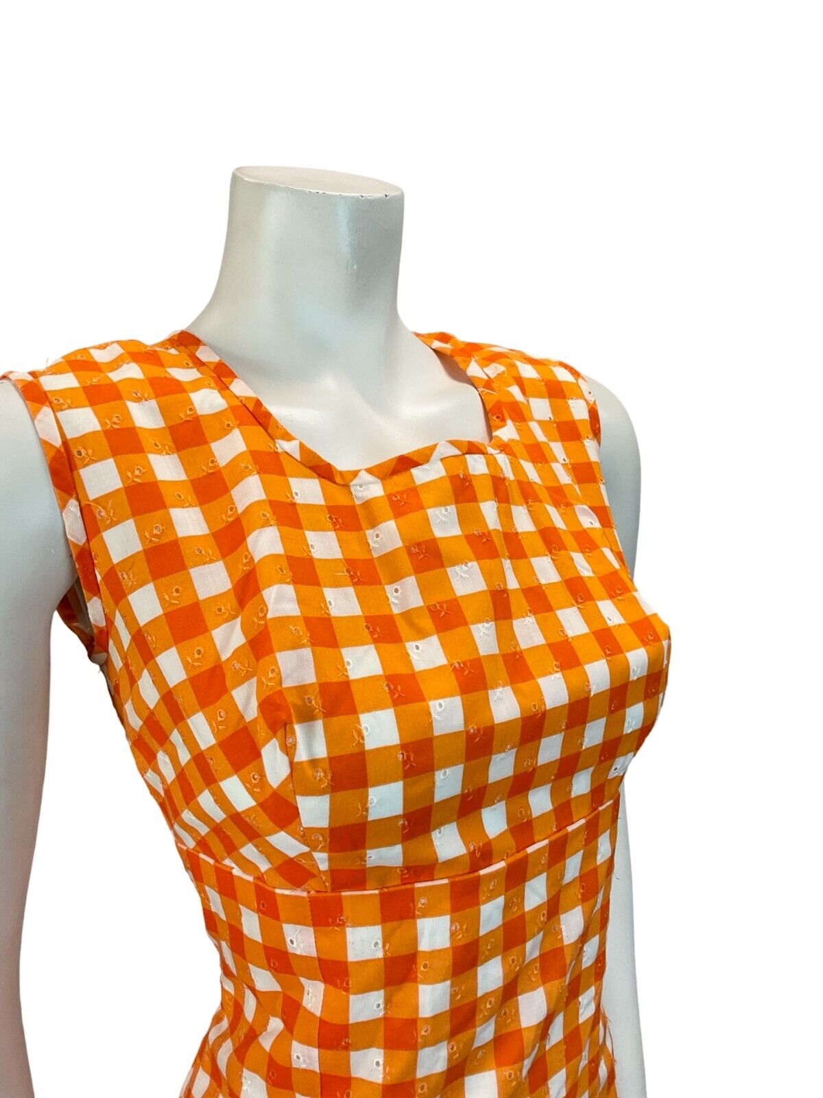 VTG 60S 70S MOD SCOOTER GOGO SUMMER SUN GINGHAM MINI DRESS ORANGE 10 12