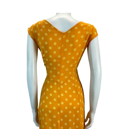 VTG 60s 70s ORANGE YELLOW POLKA DOT MIDI DRESS 10 12