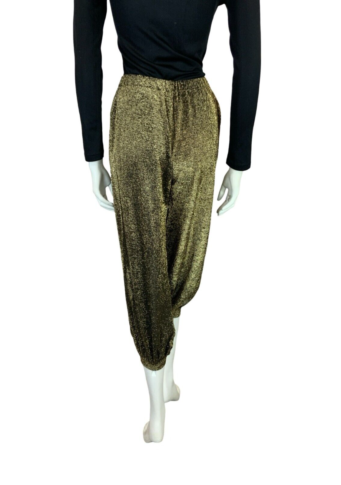 VTG 70S GOLD TWO TONE DISCO STUDIO 54 LUREX HAREM PANTS TROUSERS SIZE 6 8 S