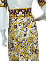 VTG 70S PURPLE YELLOW WHITE HIPPY FESTIVAL PAISLEY FLORAL MAXI DRESS 8 10