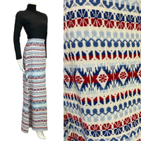 VTG 70S RED WHITE BLUE NORDIC SCANDINAVIAN PATTERN MAXI SKIRT SIZE 8