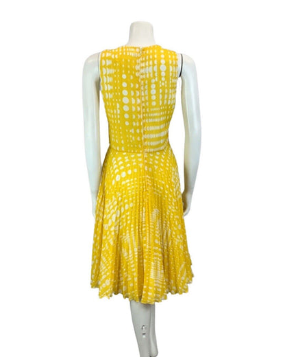 VINTAGE 60s 70s YELLOW WHITE POLKA DOT FLOATY PLEATED MIDI DRESS 10