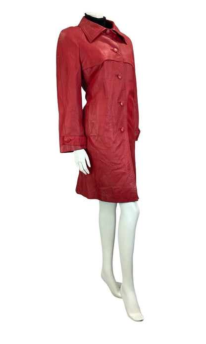 VTG 70S RED LEATHER DAGGER COLLAR BUTTON DOWN MOD COAT SIZE 12