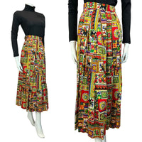 VTG 70S RED BLUE GREEN YELLOW HIPPY GEOMETRIC PATTERN MAXI SKIRT SIZE 12 14