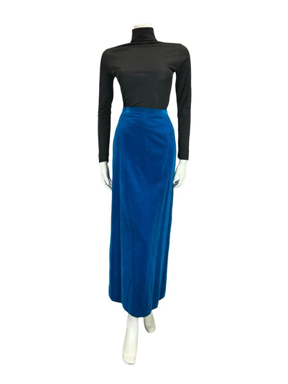 VTG CLARISSA 60S 70S BRIGHT BLUE VELVET BOHO PARTY MAXI SKIRT 4