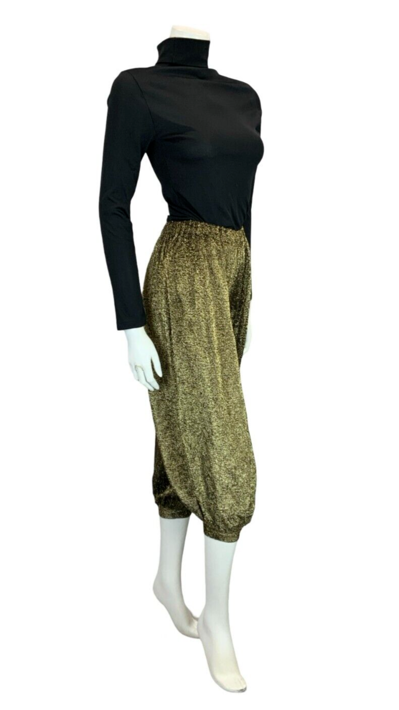 VTG 70S GOLD TWO TONE DISCO STUDIO 54 LUREX HAREM PANTS TROUSERS SIZE 6 8 S