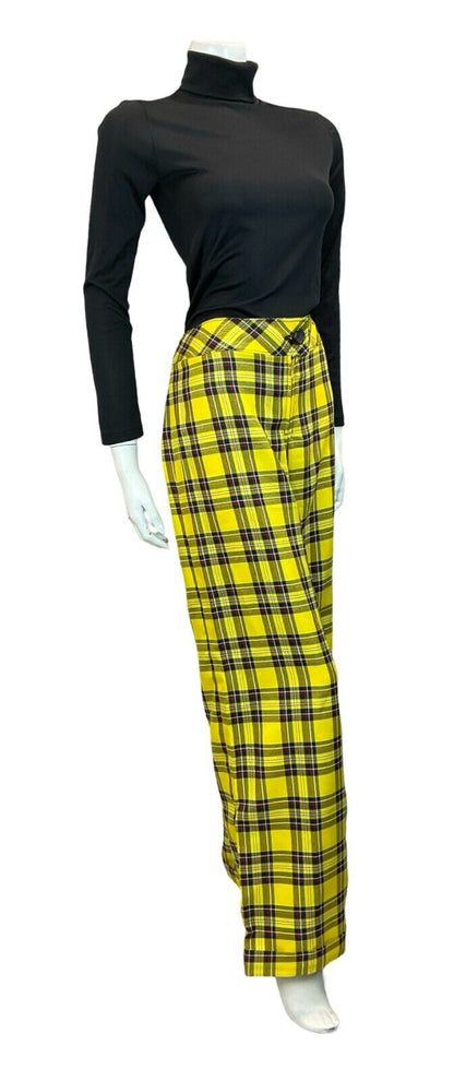 VTG 70S YELLOW BLACK RED TARTAN PUNK STRAIGHT LEG TROUSERS SIZE 12 14