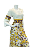 VTG 70S PURPLE YELLOW WHITE HIPPY FESTIVAL PAISLEY FLORAL MAXI DRESS 8 10