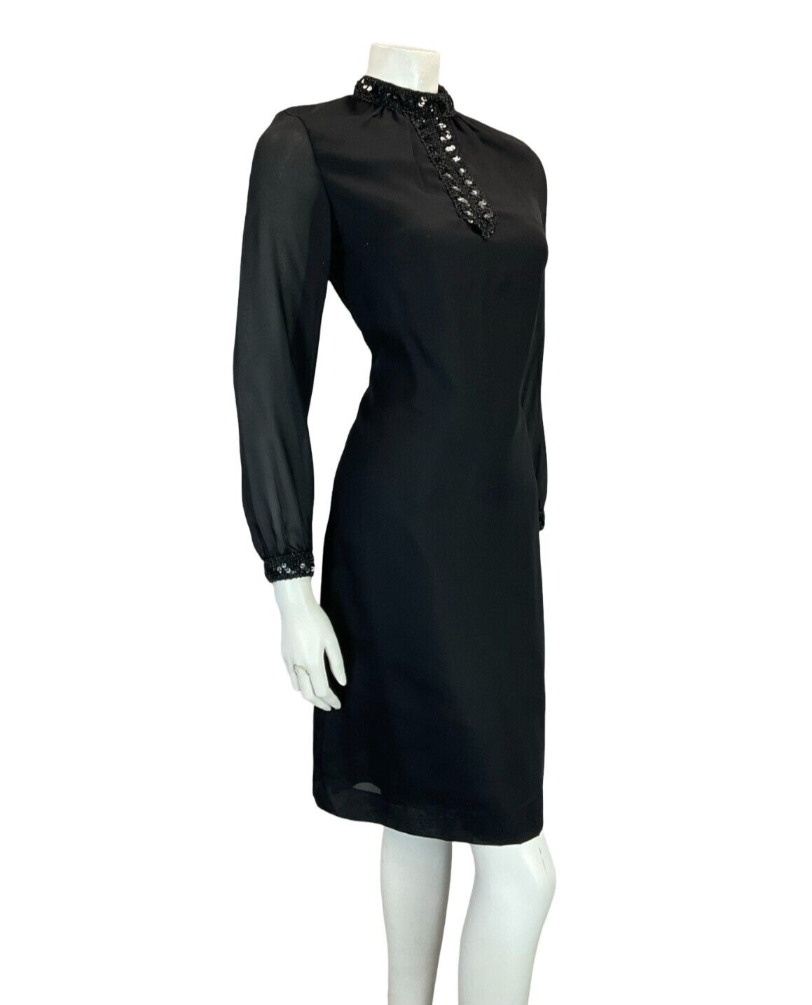 VTG 60S MOD BIB BLACK SEQUIN PARTY EVENING TUNIC DRESS 8