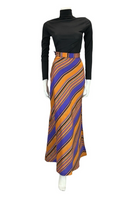 VTG 70S STRIPED PURPLE ORANGE GOLD BLACK GEOMETRIC PARTY MAXI SKIRT SIZE 2/4