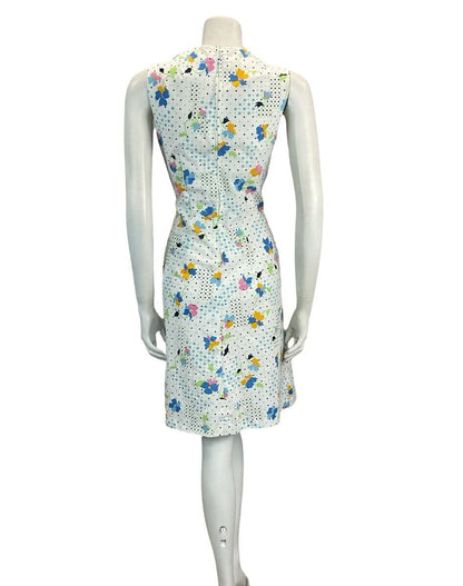 VTG 60S 70S SUMMER MOD GOGO SCOOTER MINI DRESS FLORAL DOTS 8 10