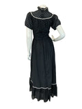 VTG 70S BLACK WHITE GOTHIC PRAIRIE FOLK VELVET LACE MAXI DRESS 6 8