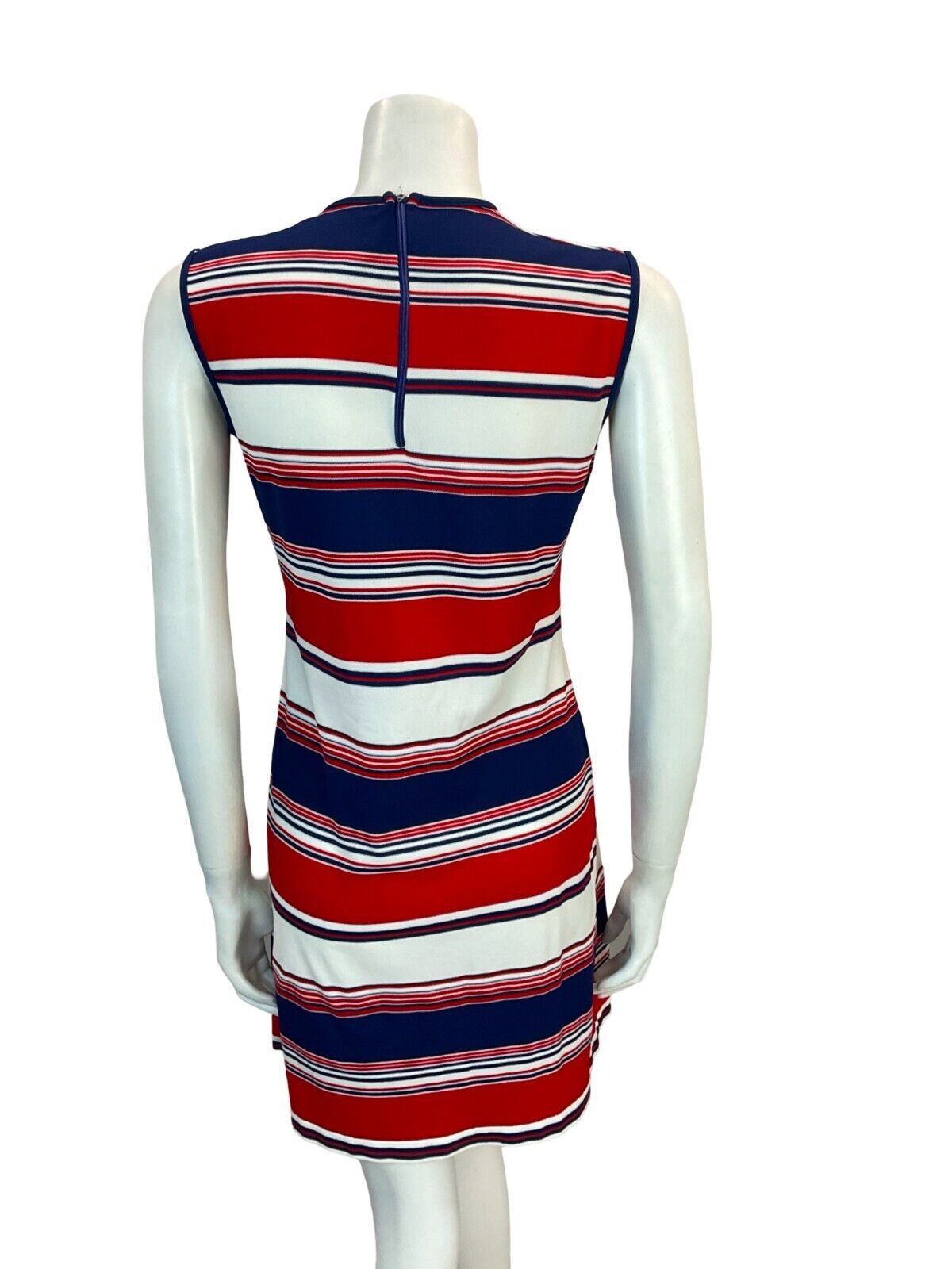 VTG 60S MOD STRIPED RED BLUE SCOOTER GOGO SLEEVELESS MINI DRESS SIZE 12