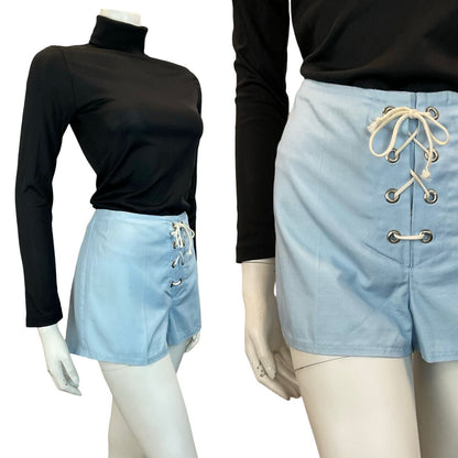 VTG 60S 70S LIGHT BLUE LACE UP SHORTS SIZE 12