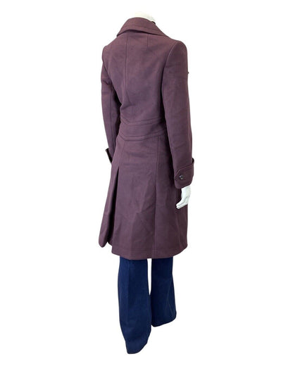 VINTAGE 60s 70s PLUM PURPLE DOUBLE-BREASTED MOD WOOL PRINCESS COAT 10 12