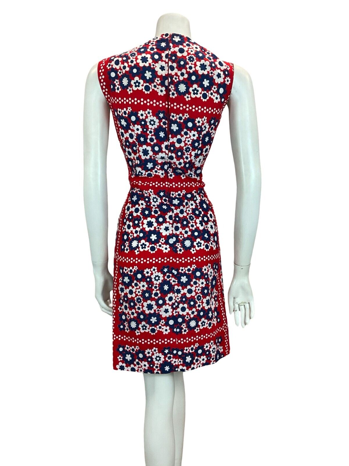 VTG 60S MOD GOGO SCOOTER DAISY SHIFT MINI DRESS RED BLUE WHITE 10 12