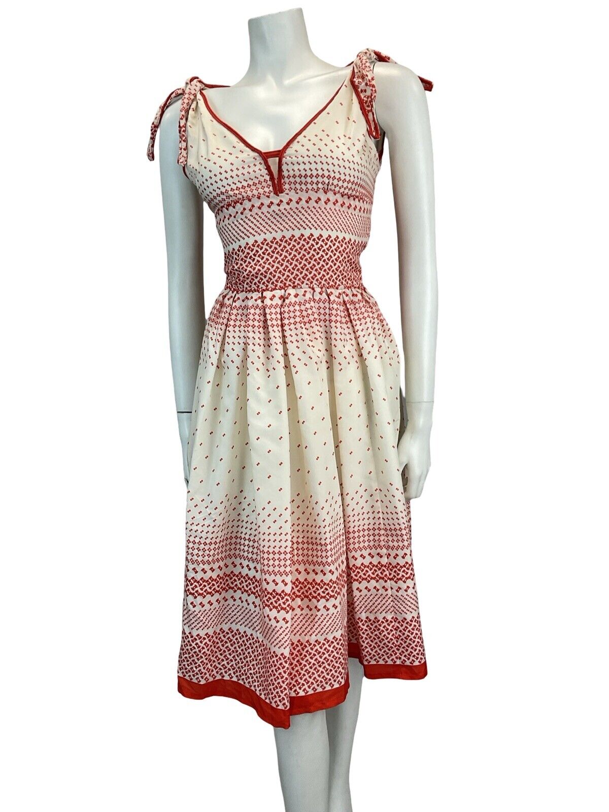 VTG 70S RED WHITE GEOMETRIC PRINT SUMMER SUN DRESS 8 10