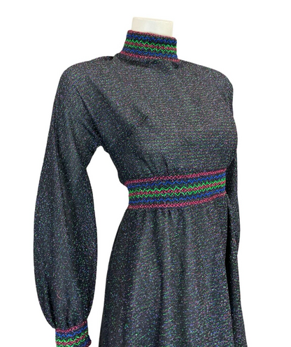 VTG 70S WINDSMOOR RAINBOW LUREX DISCO PINK PURPLE GREEN BLUE TURTLENECK DRESS 10