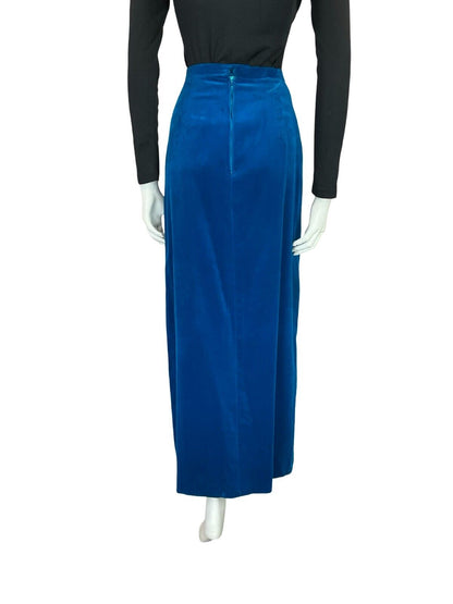 VTG CLARISSA 60S 70S BRIGHT BLUE VELVET BOHO PARTY MAXI SKIRT 4