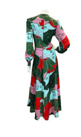 VTG 70S GLAM ABSTRACT FLORAL PARTY MAXI DRESS GREEN BLUE PINK RED 12 14 16