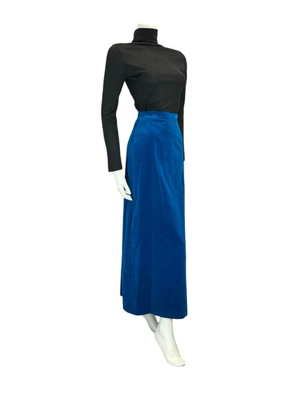 VTG CLARISSA 60S 70S BRIGHT BLUE VELVET BOHO PARTY MAXI SKIRT 4