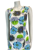 VTG 60S 70S WHITE BLUE GREEN FLORAL MOD A-LINE MINI DRESS 8 10