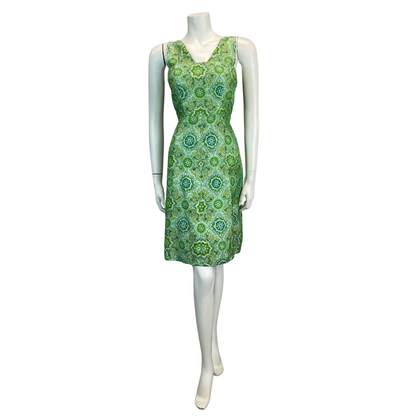 VINTAGE 60s 70s GREEN GEOMETRIC TRIPPY PATTERN MINI DRESS 10