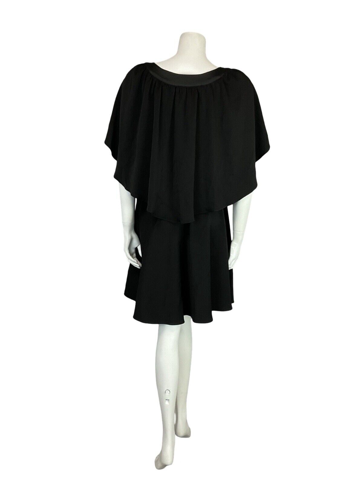 VTG 60S 70S BLACK CAPE KEYHOLE NECK FORM FITTING LITTLE BLACK MINI DRESS 4