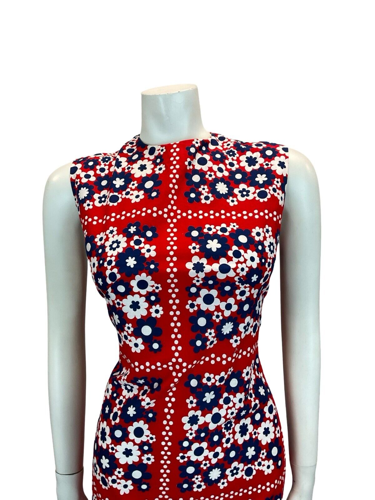 VTG 60S MOD GOGO SCOOTER DAISY SHIFT MINI DRESS RED BLUE WHITE 10 12