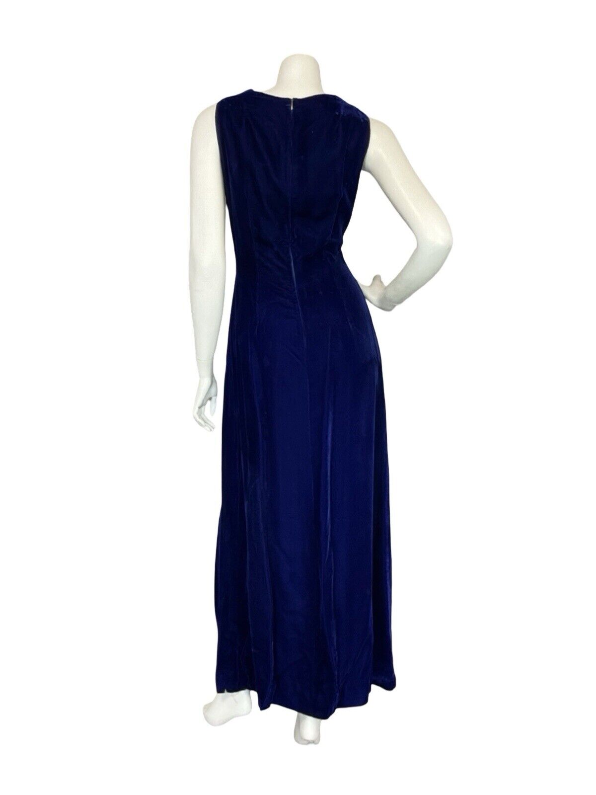 VTG 70S NAVY BLUE VELVET WHIMSIGOTH CELESTIAL BEADED EVENING MAXI DRESS S 8 10