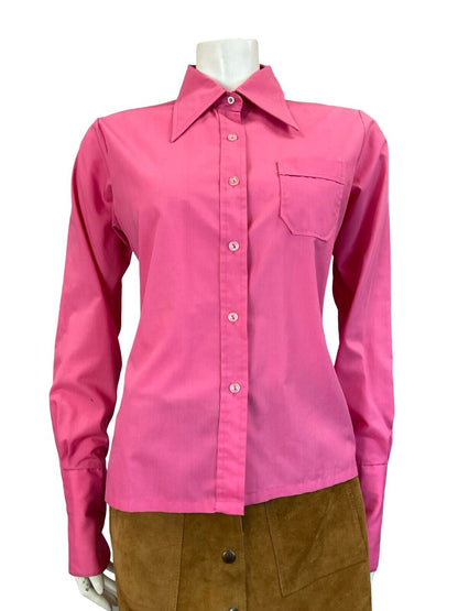 VTG HOT PINK DAGGER COLLAR NEAPOLITAN LONG SLEEVE SHIRT SIZE 14