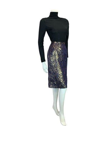 VTG 60S IRIDESCENT PURPLE BLUE GOLD MOD PARTY PSYCHEDELIC PENCIL SKIRT 8 10