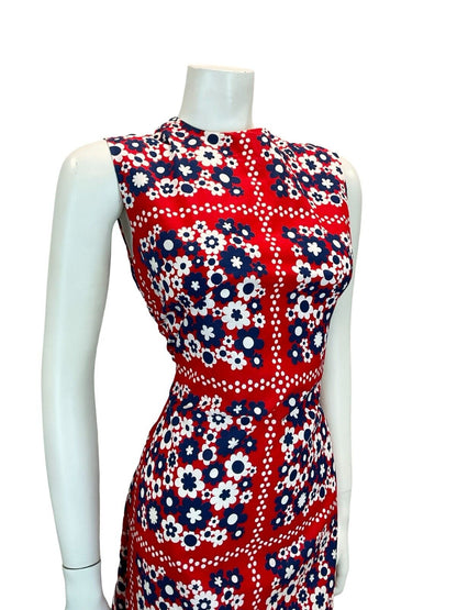 VTG 60S MOD GOGO SCOOTER DAISY SHIFT MINI DRESS RED BLUE WHITE 10 12