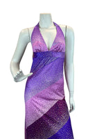 VTG 70S SUMMER SUN PINK PURPLE HALTER DISCO PARTY DRESS MAXI DRESS 8 10 12