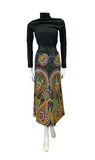 VTG 60S 70S PSYCHEDELIC PAISLEY PARTY GLITTER BLACK ORANGE MIDI SKIRT SIZE 12