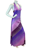 VTG 70S SUMMER SUN PINK PURPLE HALTER DISCO PARTY DRESS MAXI DRESS 8 10 12